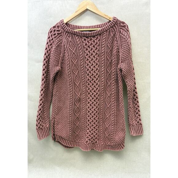 L.L.Bean Signature Cotton Fisherman Tunic Sweater L Rose Cable Knit - Picture 4 of 16